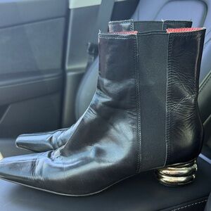 Zara Black Leather Boots with Silver Heel 38
